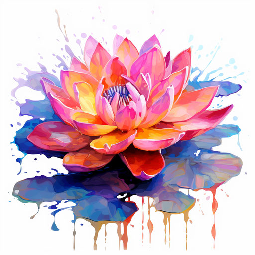 Lotus flower in impressionistic art style, on white background