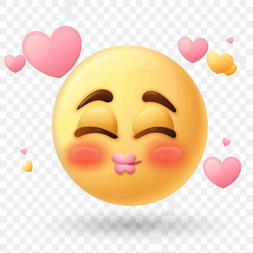 Yellow smiley face with pink hearts on transparent background