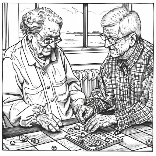 Elderly couple having fun with bingo game at community center
