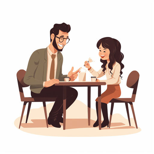 Parent teacher conference, minimalist style, on white background