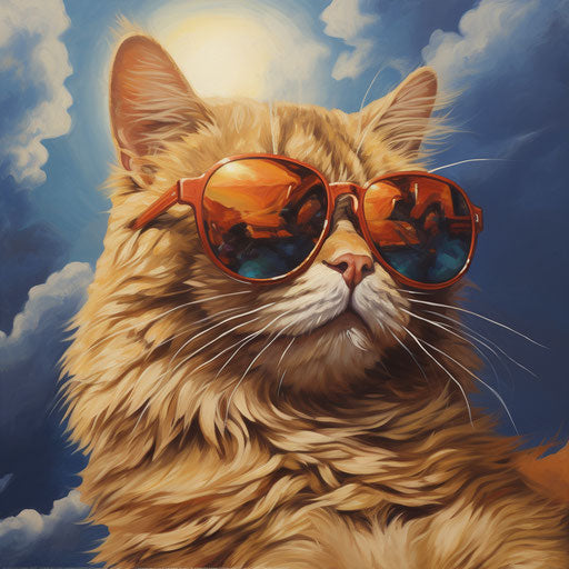 Cat with sunglasses, warmcore style, cloudcore vibe