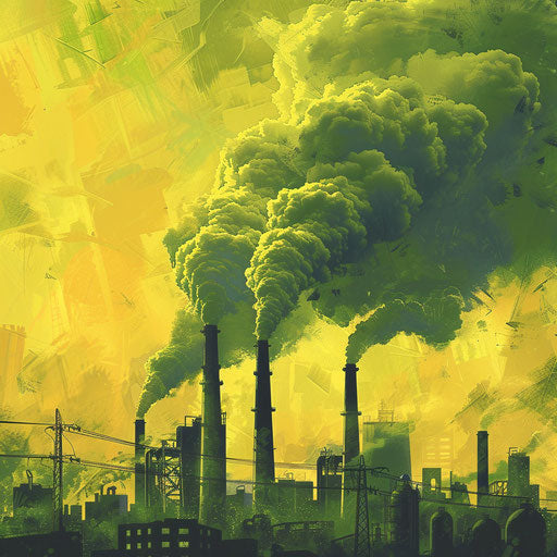 Air pollution clipart in photo-realistic style on flat chartreuse background