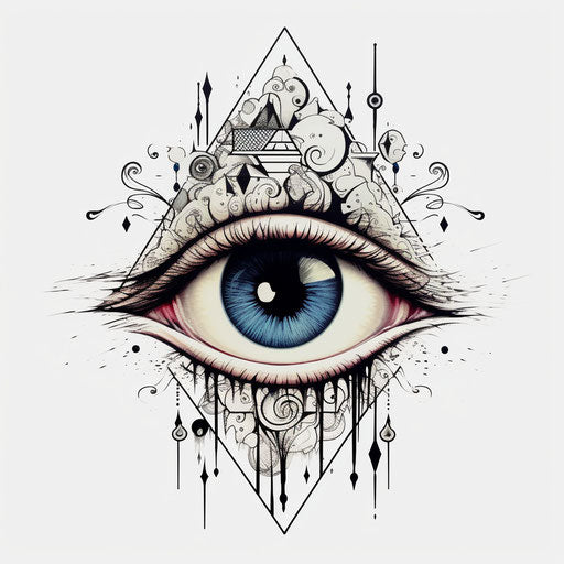All seeing eye tattoo sticker, gothic surrealism style