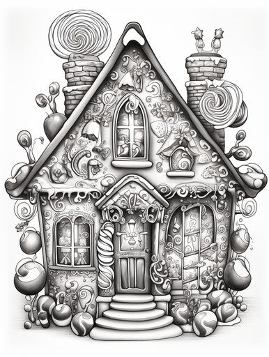 Christmas coloring pages, happy holidays house
