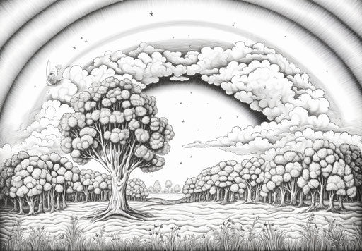 Drawing a rainbow bringing joy to an empty landscape