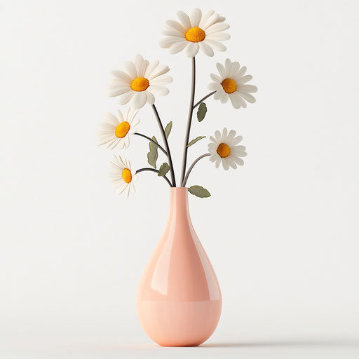 3D daisy flower on flat white background, isolated clipart