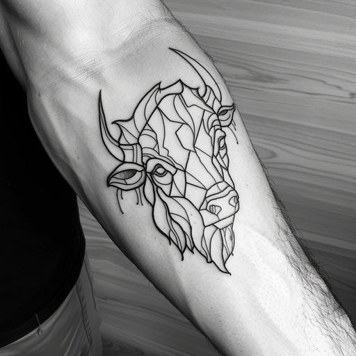 Minimalist flat tattoo sketch of a bison silhouette