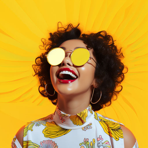 Yellow smiling emoticon with sunglasses on yellow background
