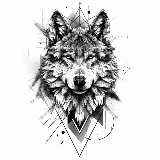 Dramatic geometric wolf flat tattoo sketch