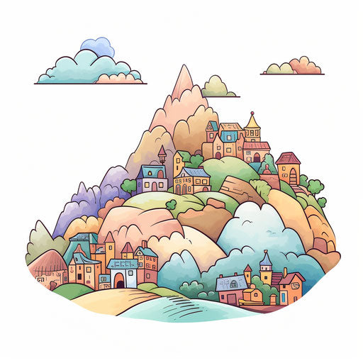 Pastel Colors Art Hill Illustration on White Background