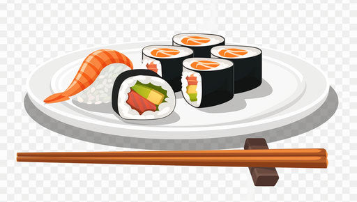 Sushi and rolls on a plate with chopsticks