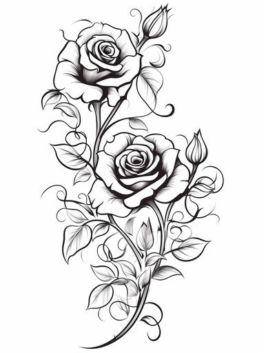 Roses for tattoos, white background, whimsical doodles style