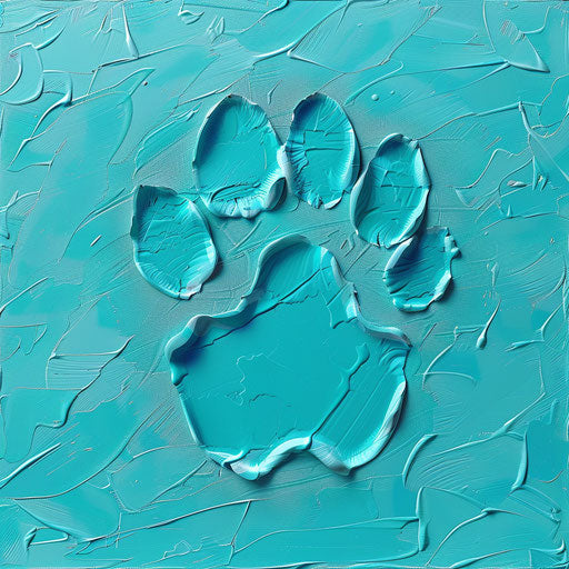 Realistic paw print on flat turquoise background