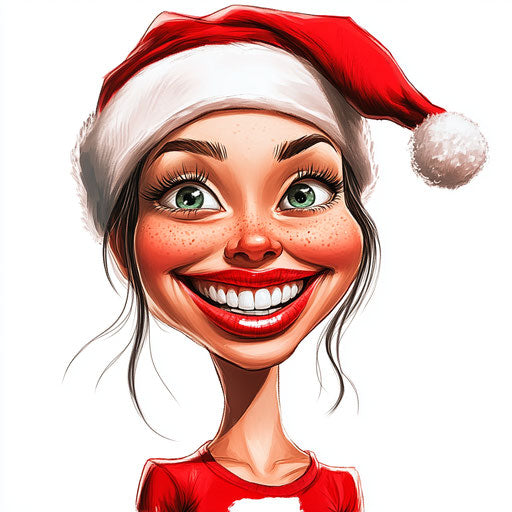 Humorous caricature of a Christmas party with exaggerated human characteristics