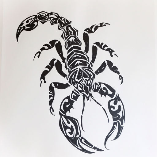 Tribal scorpion tattoo design on white paper