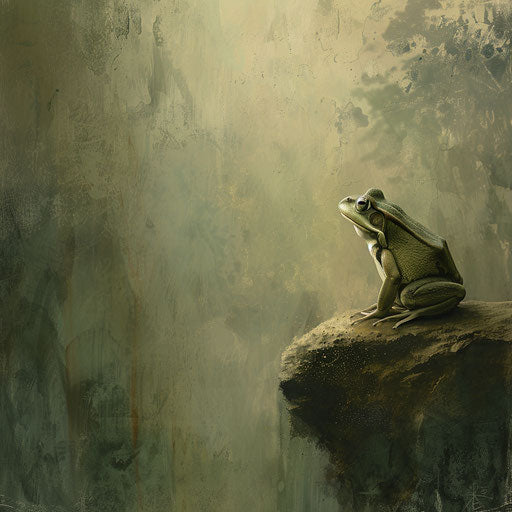 The pensive frog on a rock in the forest