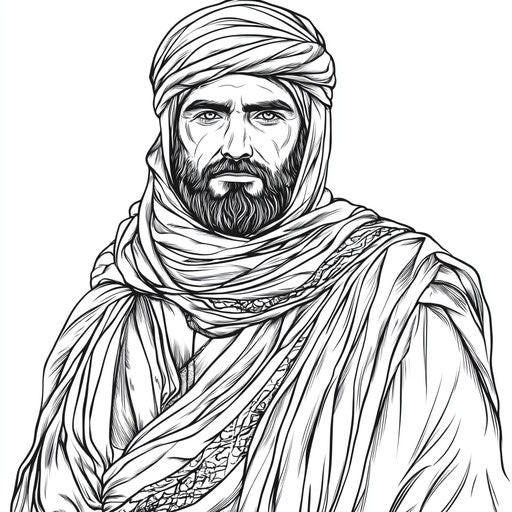 Hero in traditional Islamic attire, Mark Schultz style