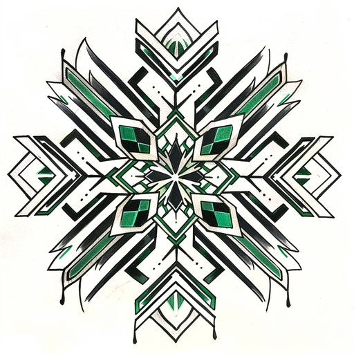 Art deco inspired tattoo sketch of a snowflake
