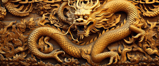 Chinese golden dragon in China, outlined art style, iconic