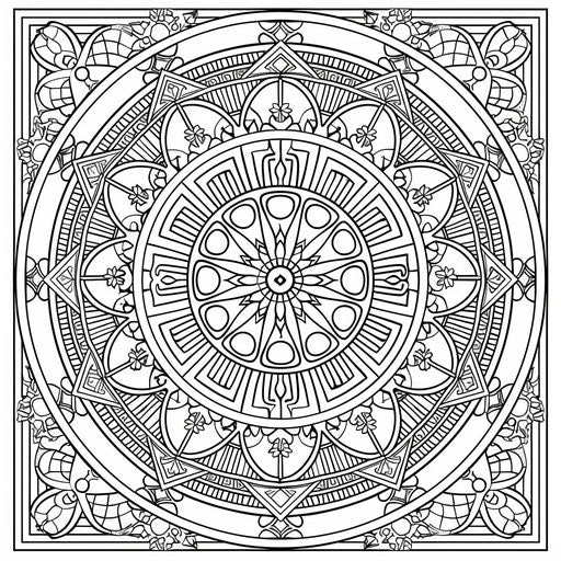 Intricate mandala with geometric shapes and floral patterns