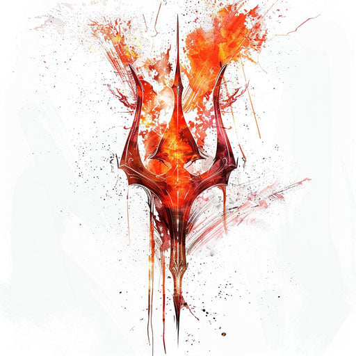 Fiery red and orange trident on white background