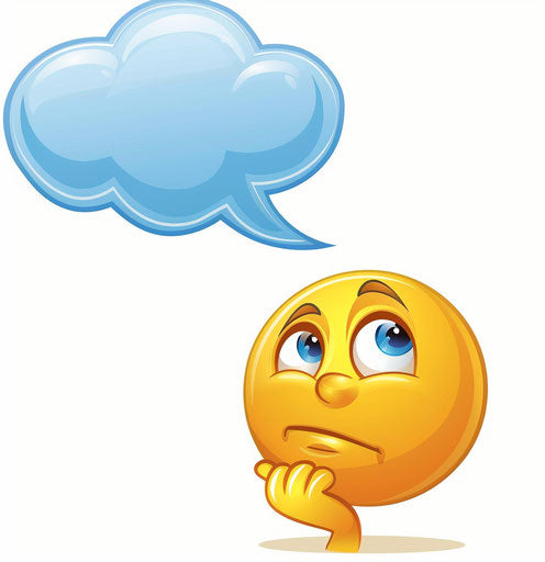 Deep thinking with smiley adds empty speech bubble