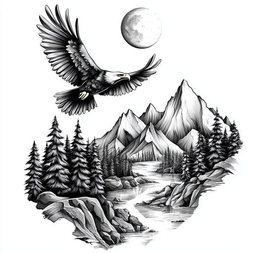 Chest tattoo eagle with soaring eagle on white background