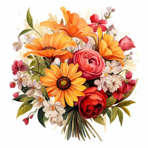 Flower bouquet in Oil painting style on white background