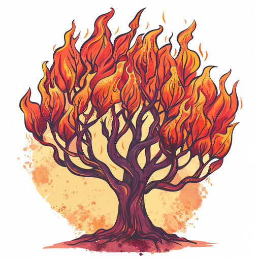 Flat tattoo sketch in rustic clipart style of the burning bush