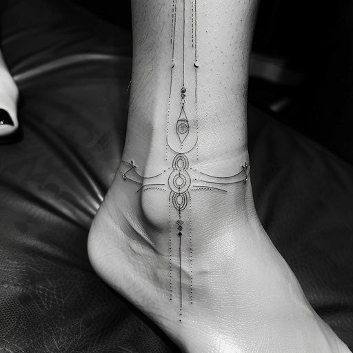Modern flat tattoo sketch of an ankle bracelet with abstract black and white designs