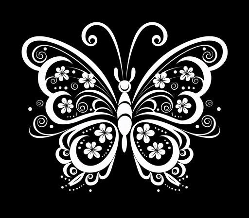 Black and white butterfly, art deco-inspired feminine design