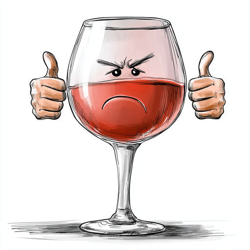 Humorous caricature of a wine glass with human characteristics