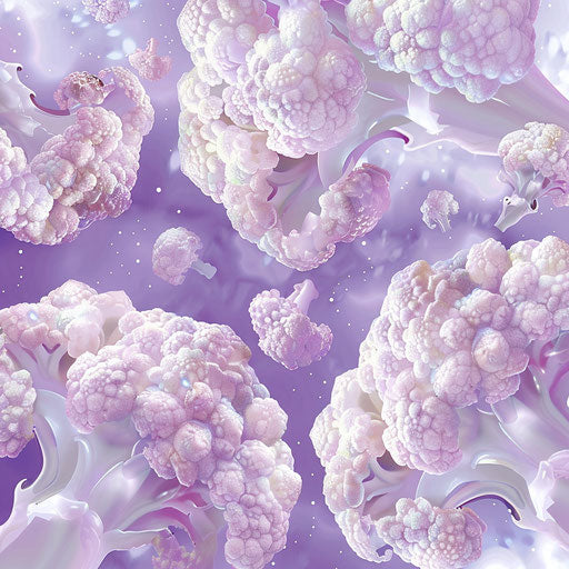 Realistic cauliflower with shine on flat lavender background