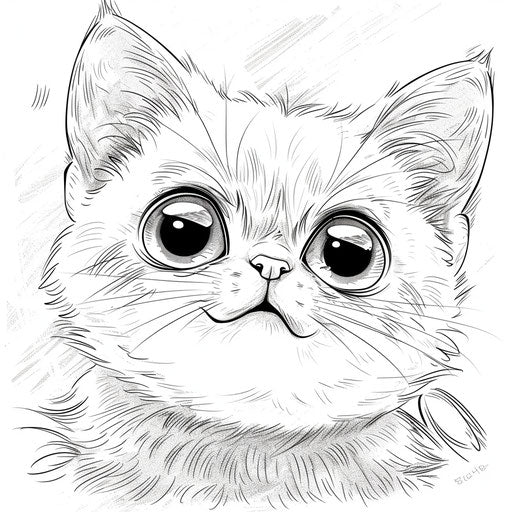 Anime-style kitten with big expressive eyes - Coloring book page