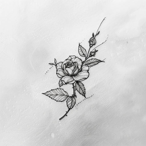 Sketch of a delicate rose tattoo with leaves and thorns for wrist coverup tattoo for women