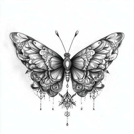 Butterfly tattoo with intricate mandala patterns for women
