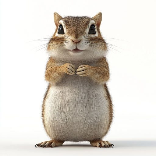 3D chipmunk in photo realistic style with flat white background, isolated clipart