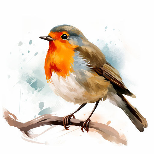 Artistic rendering of a robin in the Impressionistic style on white backdrop