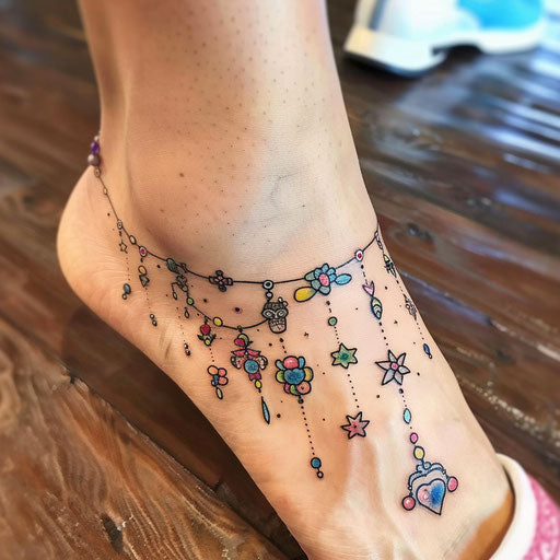Whimsical ankle bracelet tattoo sketch