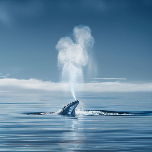 Blue whale spouting water in the style of Roeselien Raimond