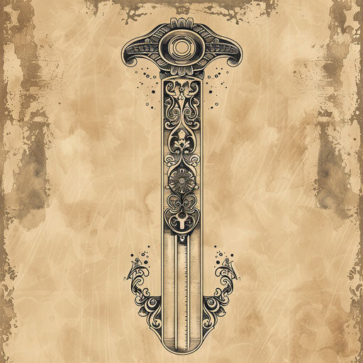 Stylized flat tattoo sketch of a razor blade with detailed etching