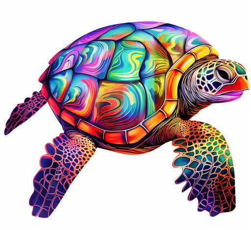 Colorful sea turtle drawing on white background