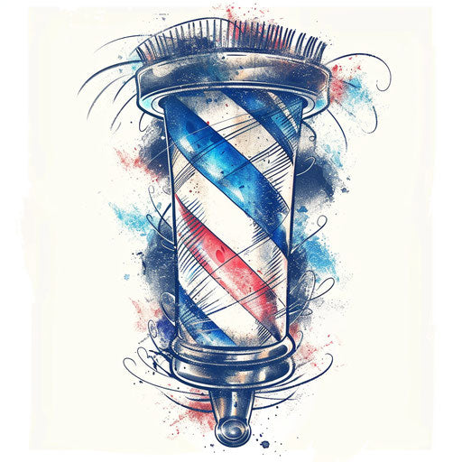 Classic American barber pole tattoo on white canvas