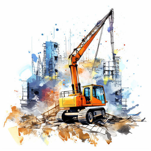 Impressionistic Art style construction clipart, on white background