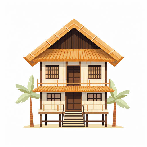 Minimalist style illustration of a traditional hut on white background