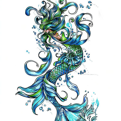Traditional sailor's tattoo with a mermaid and flowing hair