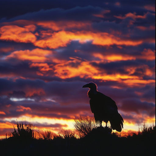 Condor silhouette against a dramatic sunset