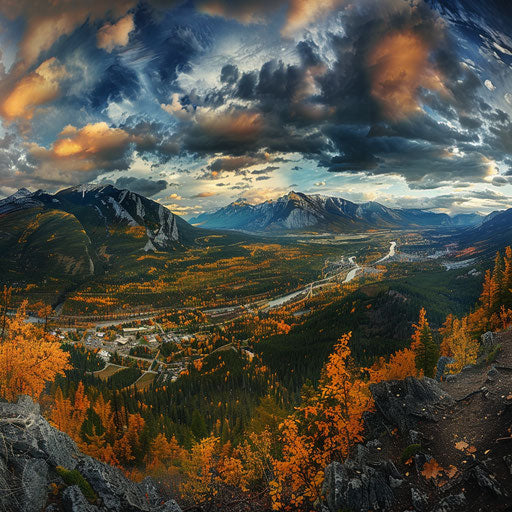 Sulphur Mountain, Canada, panoramic view with vibrant autumn colors