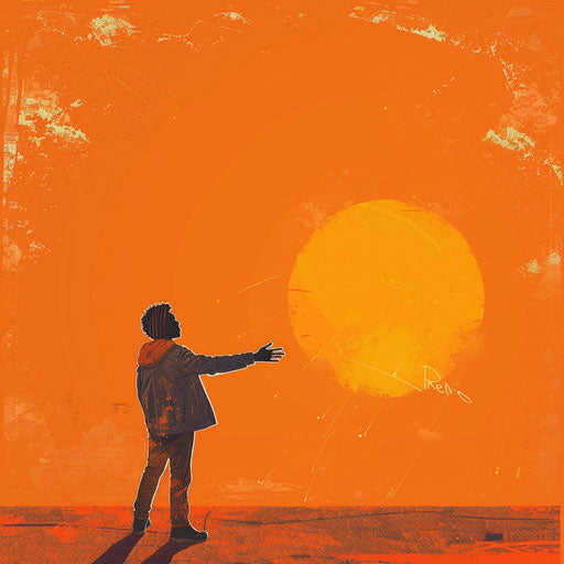 Realistic clipart of goodbye on a flat orange sunset background