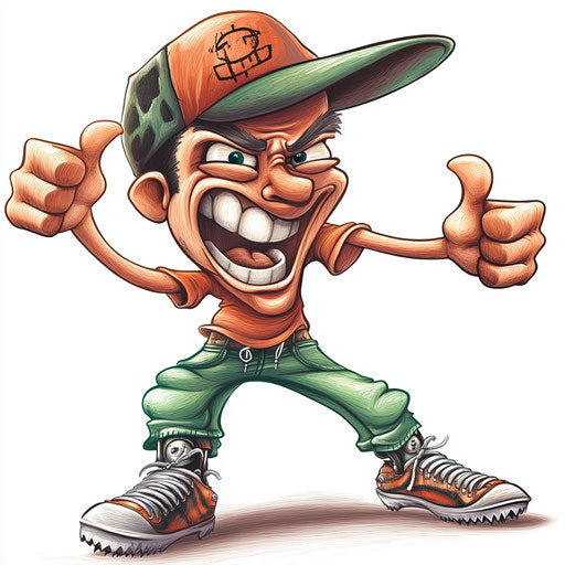 Humorous caricature of a cap with human characteristics